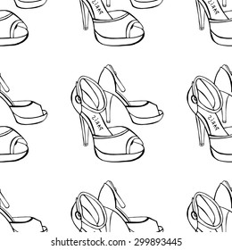 Seamless background of Women's shoes. Sketch. Vector illustration