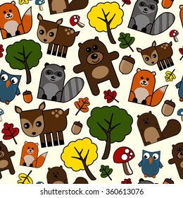 Seamless Background of Woodland Creatures on a Cream Background