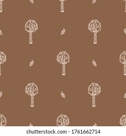 
Seamless background woodland tree gender neutral baby pattern. Simple whimsical minimal earthy 2 tone color. Kids nursery wallpaper or boho woodland nature fashion all over print.