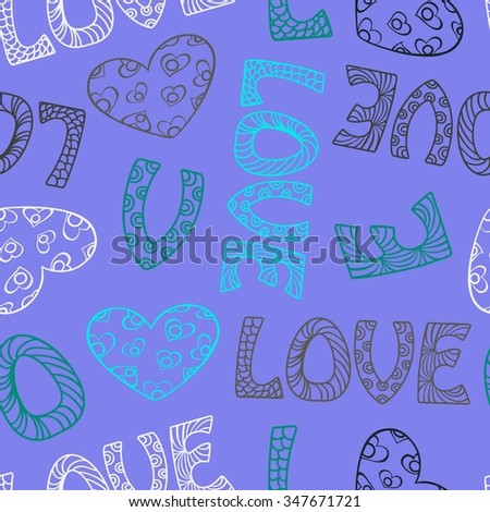 Seamless Background Of The Word Love Words And A Heart With A Beautiful Ornament Seamless Background Of The Word Love Words And A Heart With A Beautiful Ornament