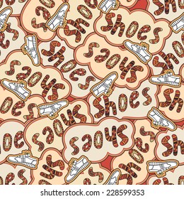 Seamless background with the word shoes and sneakers