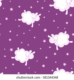 Seamless background for the World Sleep Day. Sheep from the clouds fly with his eyes closed.