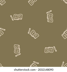 Seamless background writing book journal gender neutral pattern. Whimsical minimal earthy 2 tone color. kids nursery wallpaper or boho cartoon fashion all over print.