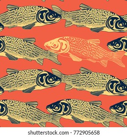 seamless background with yellow fish