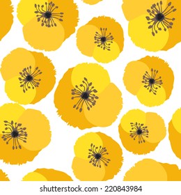 Seamless background with yellow flowers isolated on white background. Vector EPS10.