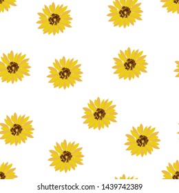 Seamless background: yellow flowers sunflowers on a white background. Flat vector. Illustration