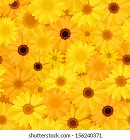 Seamless background with yellow flowers. Vector illustration.