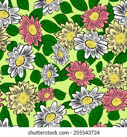 Seamless background with yellow hand drawn flowers