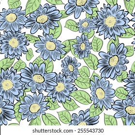 Seamless background with yellow hand drawn flowers