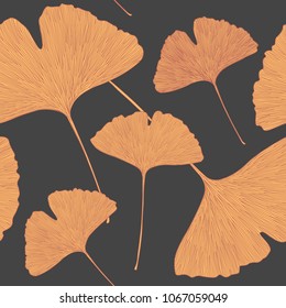  Seamless background with yellow leaves of ginkgo. Vector illustration.