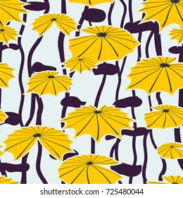 Seamless background yellow lotus in pond.