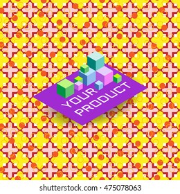 Seamless background of yellow - red cross and circle pattern for product presentation, in Arabian style. Basis for display of goods. Vector