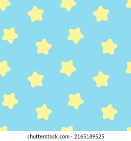 Seamless background with yellow stars pattern on a pastel tone blue background.