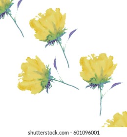 Seamless background of yellow watercolor roses