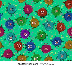 Seamless Background for your Design with Different Cartoon Monsters, Colorful Tile Pattern with Cute Funny Characters. Vector
