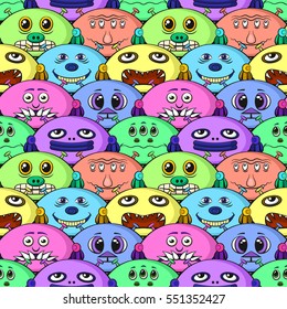 Seamless Background for your Design with Different Cartoon Monsters, Colorful Tile Pattern with Cute Funny Characters. Vector