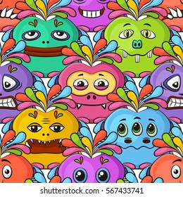 Seamless Background for your Design with Different Cartoon Monsters, Colorful Tile Pattern with Cute Funny Characters. Vector
