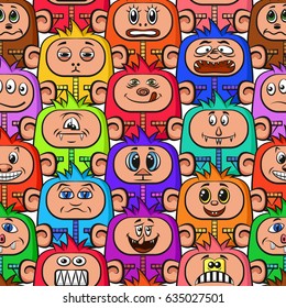 Seamless Background for your Design with Different Cartoon Monsters, Colorful Tile Pattern with Cute Funny Characters. Vector