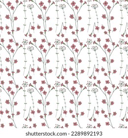 Nahtloser Hintergrund für Ihr Design. Handgezeichnetes Muster mit kleinen rosa Blumen.