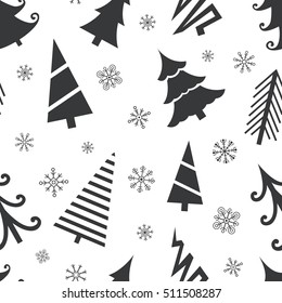 seamless background for your design. set of Christmas trees and snowflakes. Vector texture