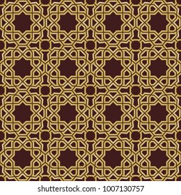 Seamless background for your designs. Modern vector ornament. Geometric abstract brown and golen pattern