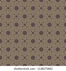Seamless background for your designs. Modern vector ornament. Geometric abstract brown and golden pattern