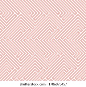 Seamless background for your designs. Modern vector pink and white ornament. Geometric abstract pattern with white lines