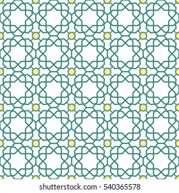 Seamless background for your designs. Modern vector green and yellow ornament. Geometric abstract pattern.