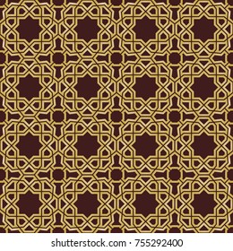 Seamless background for your designs. Modern vector brown and golden ornament. Geometric abstract pattern