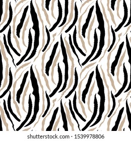 Seamless background with Zebra fur print in black and brown . Vector illustration. Exotic wild animalistic textures.