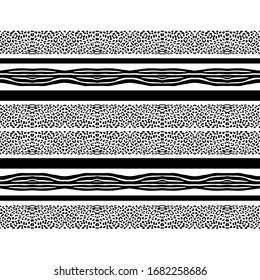 Fondo sin inconvenientes con rayas de cebra y puntos de leopardo.Diseño en blanco y negro. Animales africanos. Ilustración vectorial para diseño web o impresión.