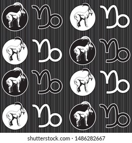Seamless background with zodiac sign Capricorn on a vertical striped background. Vector image esp 10