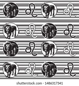 Seamless background with zodiac sign lion on a striped background. Vector image. esp 10