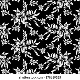 Seamless background.beautiful batik  vector.black and white pattern