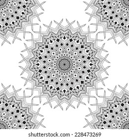 Seamless background.Ornamental round lace pattern, circle background with many details (vector illustration).