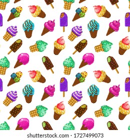 helado de estilo background pixelart sin costura. ilustración vectorial