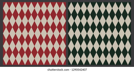 Seamless backgrounds, classic rhombuses on deep red and deep green  backdrops