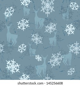 Seamless backgrounds with deers and snowflakes. Vector illustration.