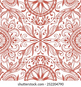 Seamless backgrounds, detailed lace pattern, winter snowflakes ornament, fabric texture, hand-drawn artwork, vector illustration