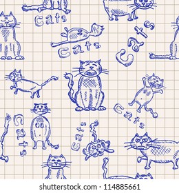 Seamless backgrounds of funny hand-drawn cats, pattern, vector illustration, eps10, 2 layers