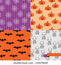 Seamless backgrounds of Halloween-related objects and creatures.