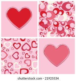 Seamless backgrounds and hearts design. Vector illustration.