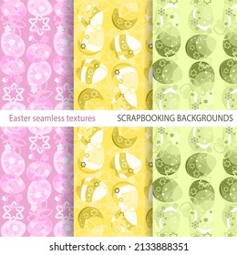 Seamless backgrounds. Patterns for Easter. Egg textures. Bed shades. Manual graphics. Digital drawing. Festive religious theme. vector