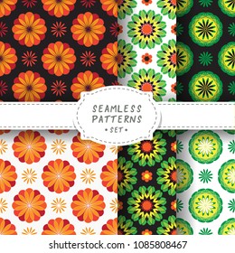 Seamless backgrounds set with abstract floral mosaic pattern. Design element for wallpaper, wrapping paper, textile prints and etc.