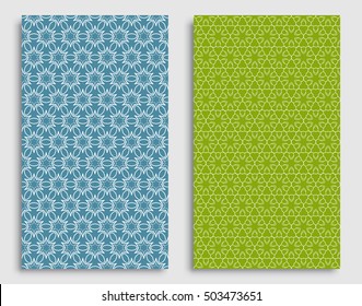 Seamless backgrounds set with repeating line texture. Seamless geometric lace patterns collection for banners, greeting cards or birthday invitations. Ethnic arabic, indian, turkish ornament