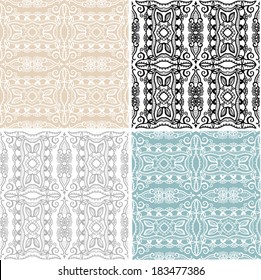 Seamless backgrounds set, retro geometric ornament, vector lace pattern, colorful abstract decoration, design elements collection