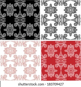 Seamless backgrounds set, retro geometric ornament.