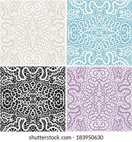 Seamless backgrounds set, retro geometric ornament, vector lace pattern, colorful abstract decoration, design elements collection