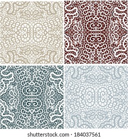 Seamless backgrounds set, retro geometric ornament, vector lace pattern, colorful abstract decoration, design elements collection