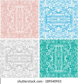 Seamless backgrounds set, retro geometric ornament, vector lace pattern, colorful abstract decoration, design elements collection